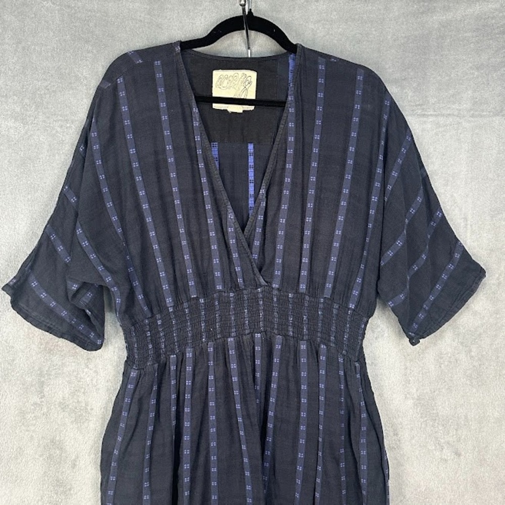 Ace & Jig Dress Womens 1X Black Blue V Neck Midi Comfort Boho Minimalist Indie - Picture 2 of 14